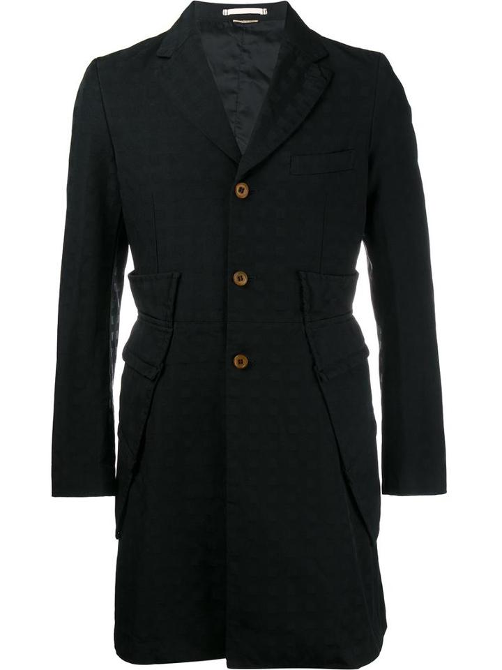 Comme Des Garçons Homme Plus Single Breasted Jacquard Coat, Men's, Size: Small, Black, Polyester