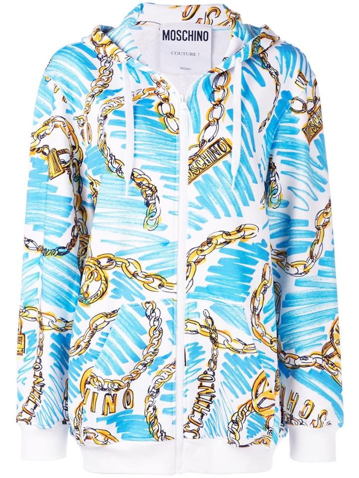 Moschino Chain Printed Hoodie - Blue