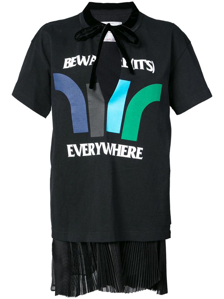 Sacai Printed Pleat-hem T-shirt - Black