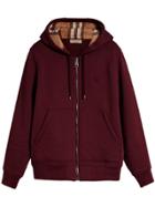 Burberry Check Detail Jersey Hooded Top - Red