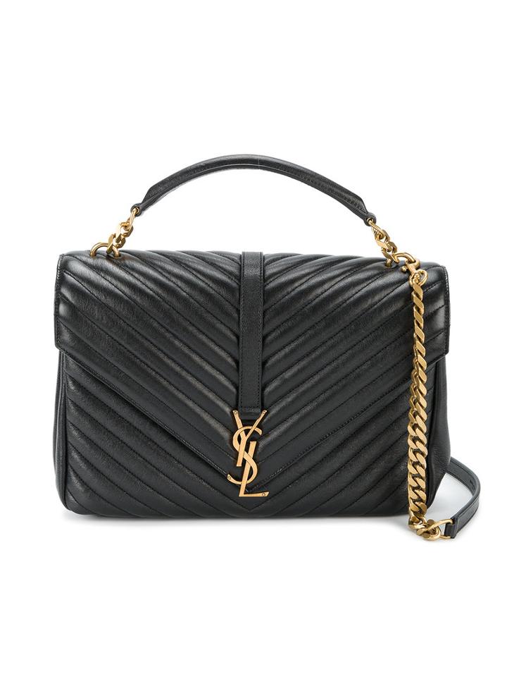 Saint Laurent Large Monogram College Satchel Bag, Women's, Black, Leather/metal