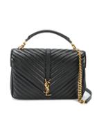 Saint Laurent Large Monogram College Satchel Bag, Women's, Black, Leather/metal