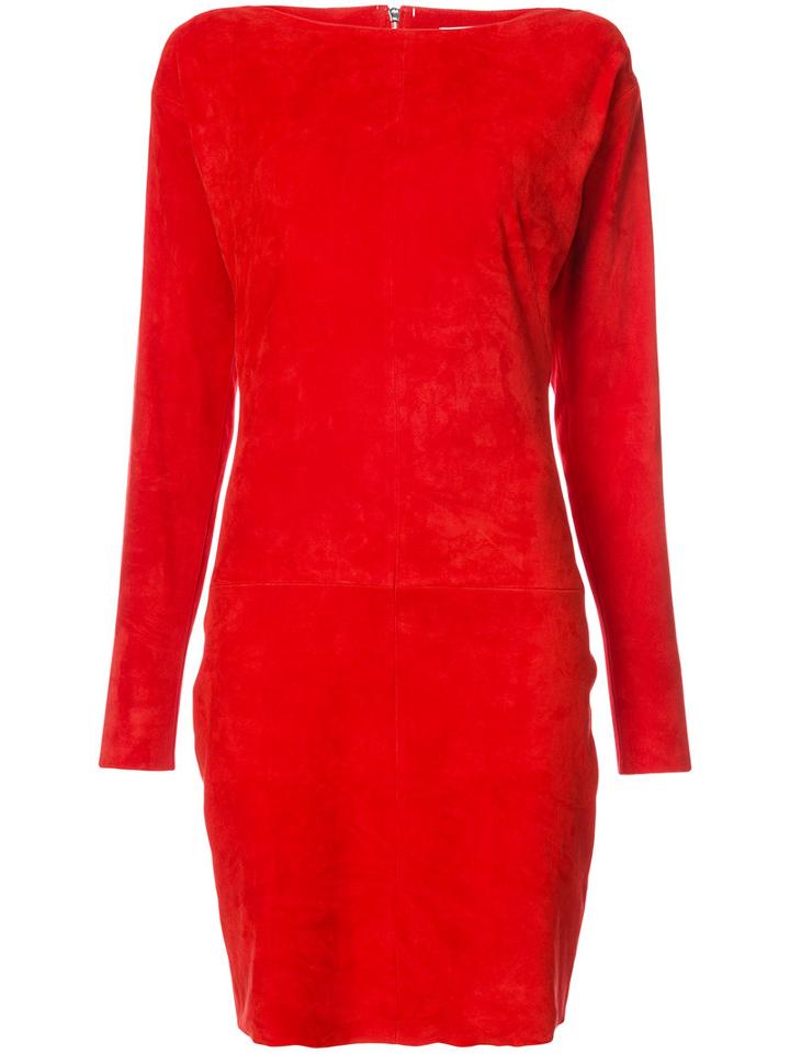 Jitrois - Slash-neck Fitted Dress - Women - Suede - 42, Red, Suede