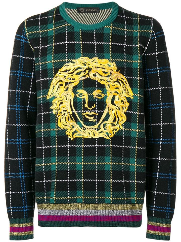 Versace Medusa Checked Jumper - Green