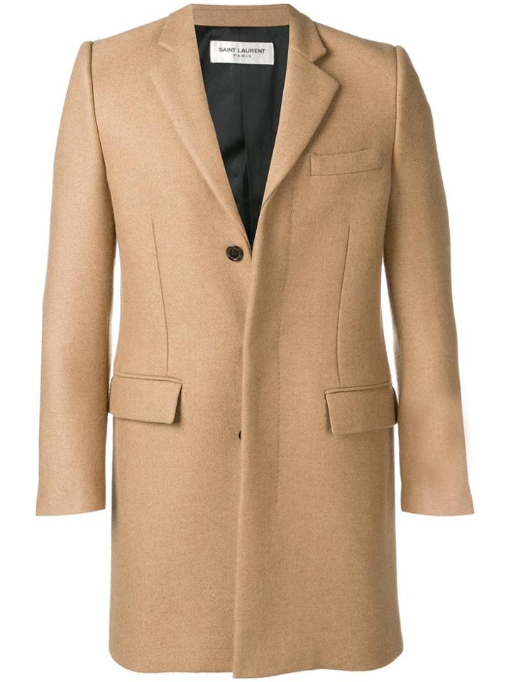 Saint Laurent Single Breasted Coat - Neutrals