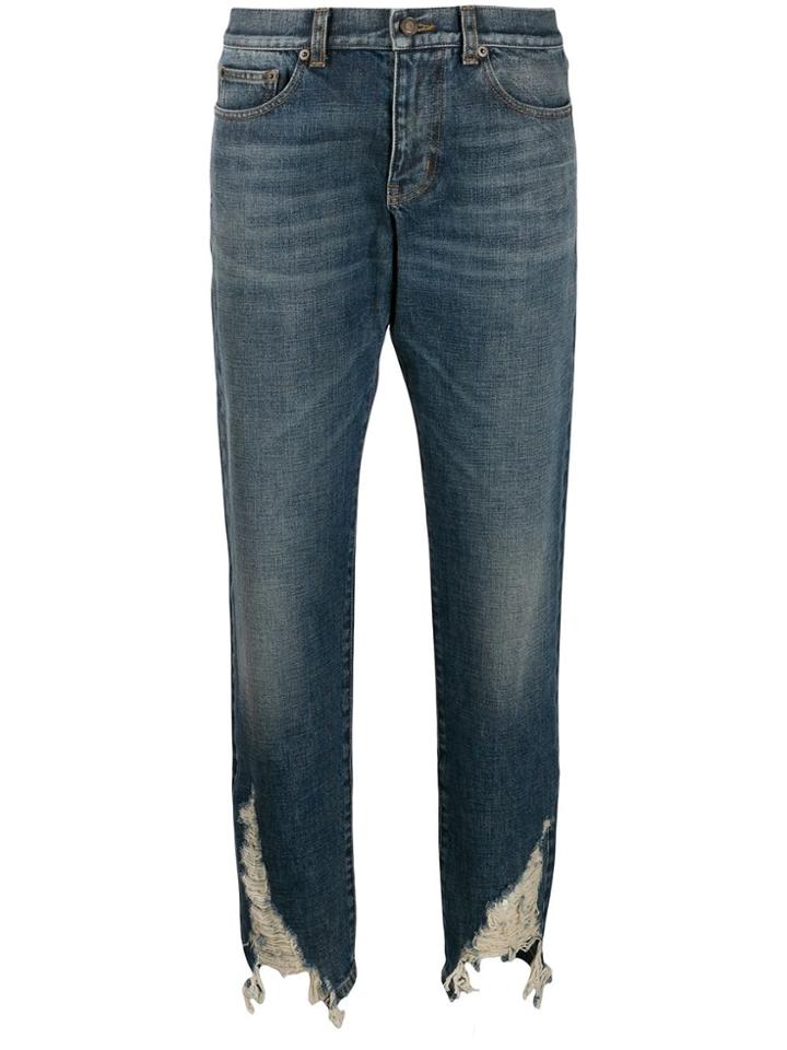 Saint Laurent Distressed Hem Boyfriend Jeans - Blue