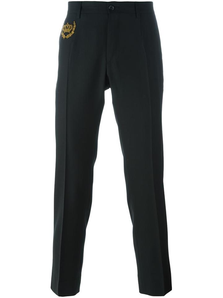 Dolce & Gabbana Embroidered Crown Tailored Trousers, Men's, Size: 48, Black,