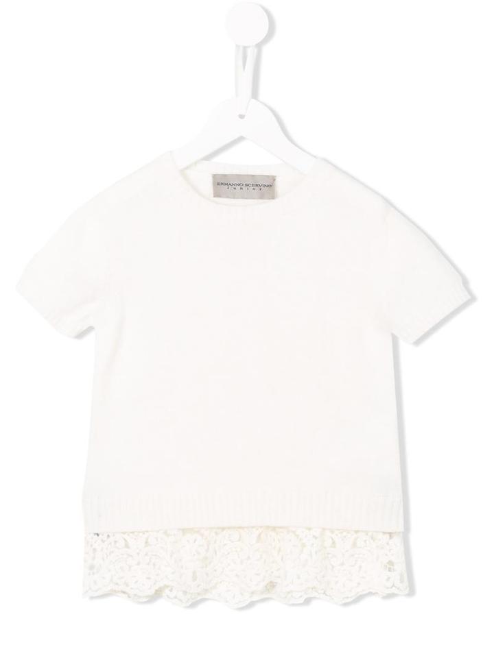 Ermanno Scervino Junior Lace Hem Jumper, Girl's, Size: 10 Yrs, White