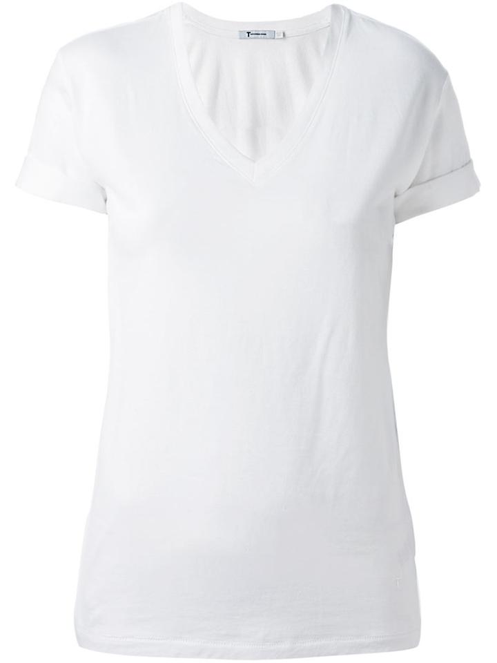 T By Alexander Wang V-neck T-shirt, Women's, Size: Small, White, Cotton