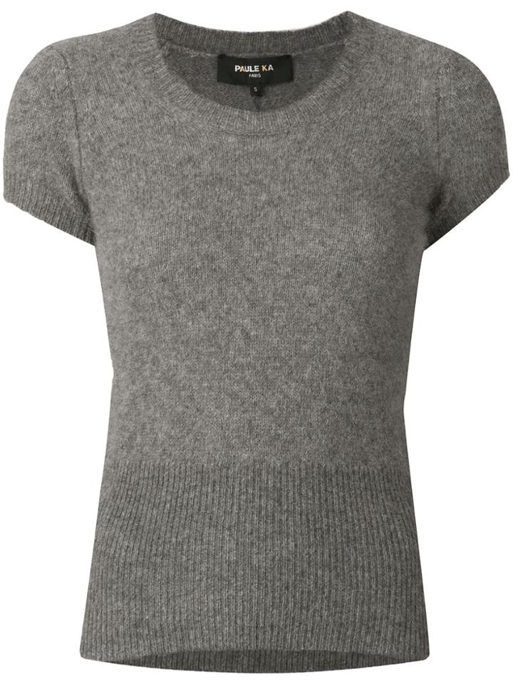 Paule Ka Ribbed Knit Top - Grey