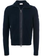 Moncler Ribbed Zip Front Cardigan - Blue