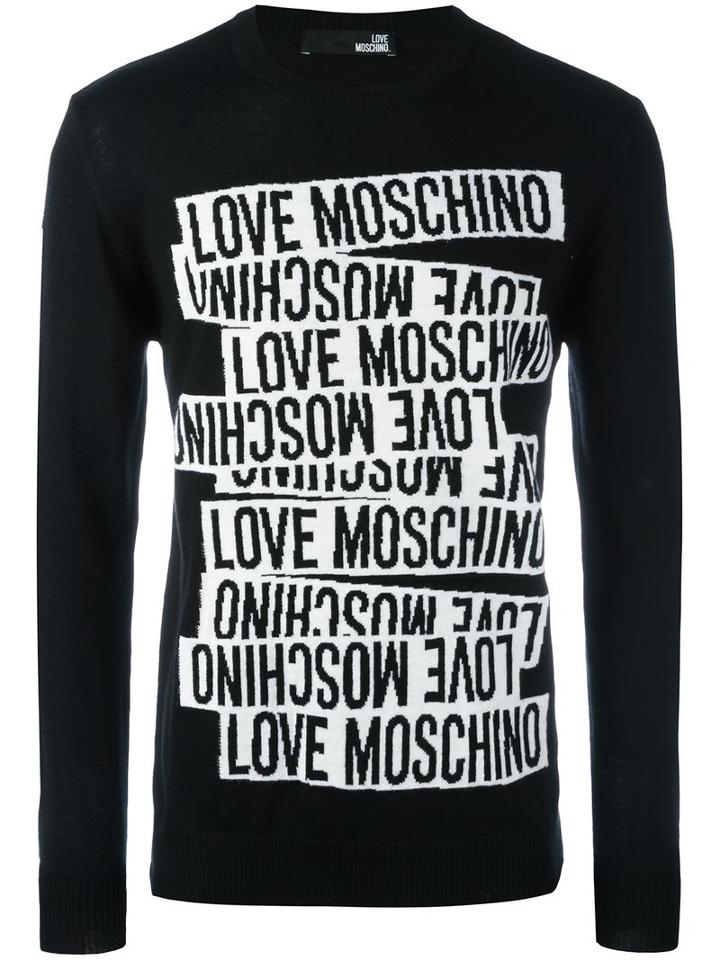 Love Moschino Logo Print Long Sleeve Sweater, Men's, Size: Large, Black, Acrylic/wool