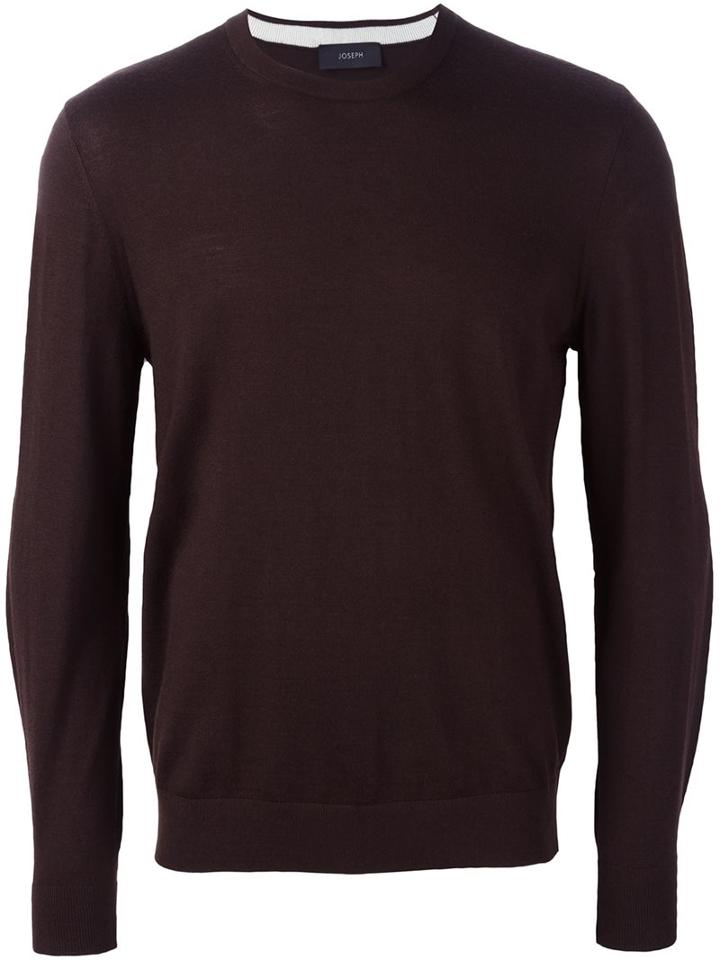 Joseph Crew Neck Fine Knit Jumper, Men's, Size: Medium, Brown, Lamb Skin/merino