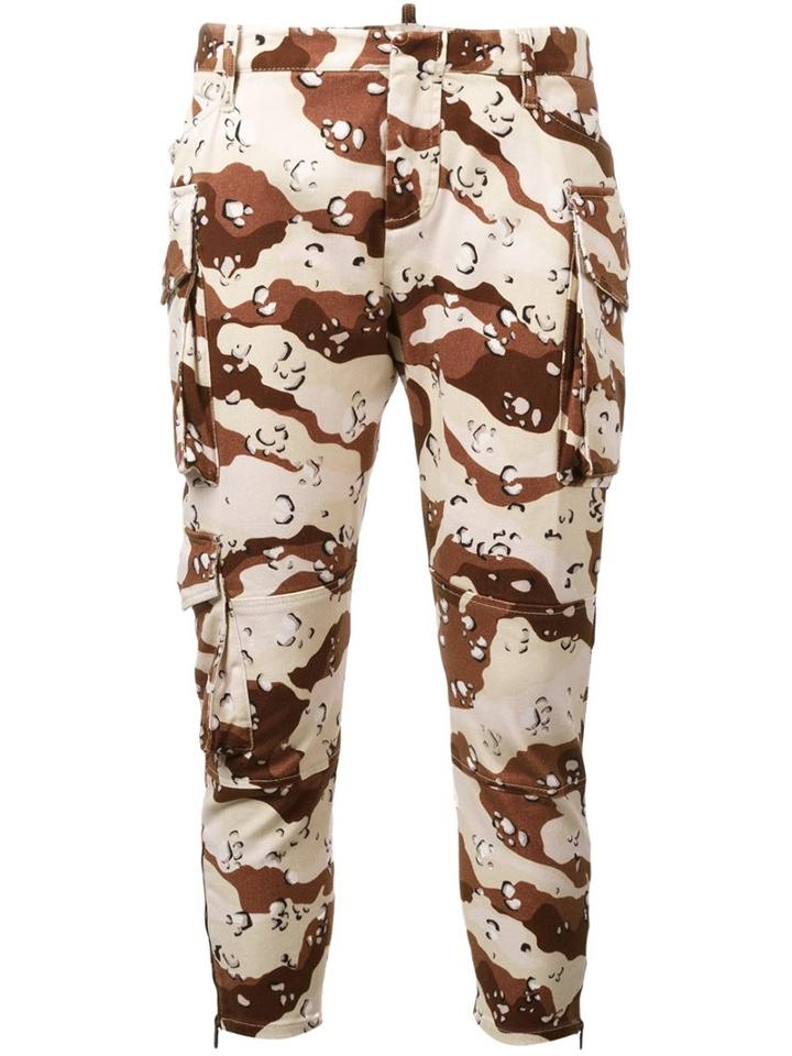 Dsquared2 Cropped Camouflage Trousers, Women's, Size: 38, Brown, Cotton/spandex/elastane
