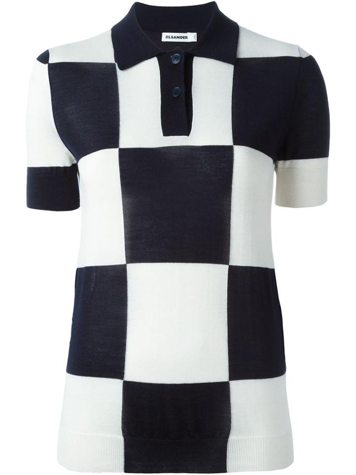 Jil Sander Checked Polo Shirt, Women's, Size: 38, Blue, Silk/cotton/cashmere