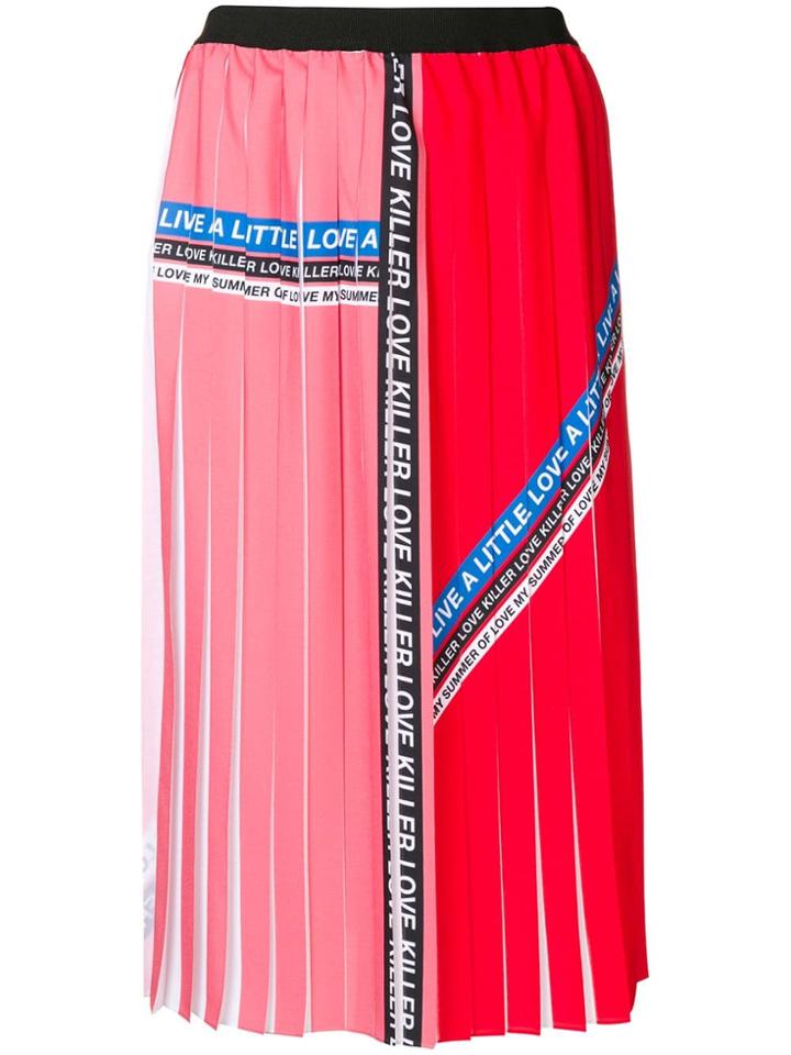 Pinko Slogan Printed Pleated Skirt - Red