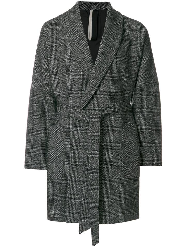 Low Brand Belted Cocoon Coat - Grey