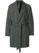 Low Brand Belted Cocoon Coat - Grey