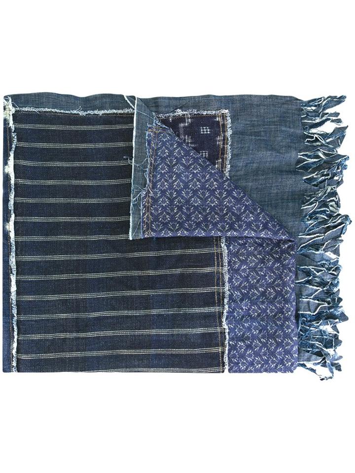 Ermanno Gallamini Multi Print Fringed Scarf, Adult Unisex, Blue, Cotton/linen/flax