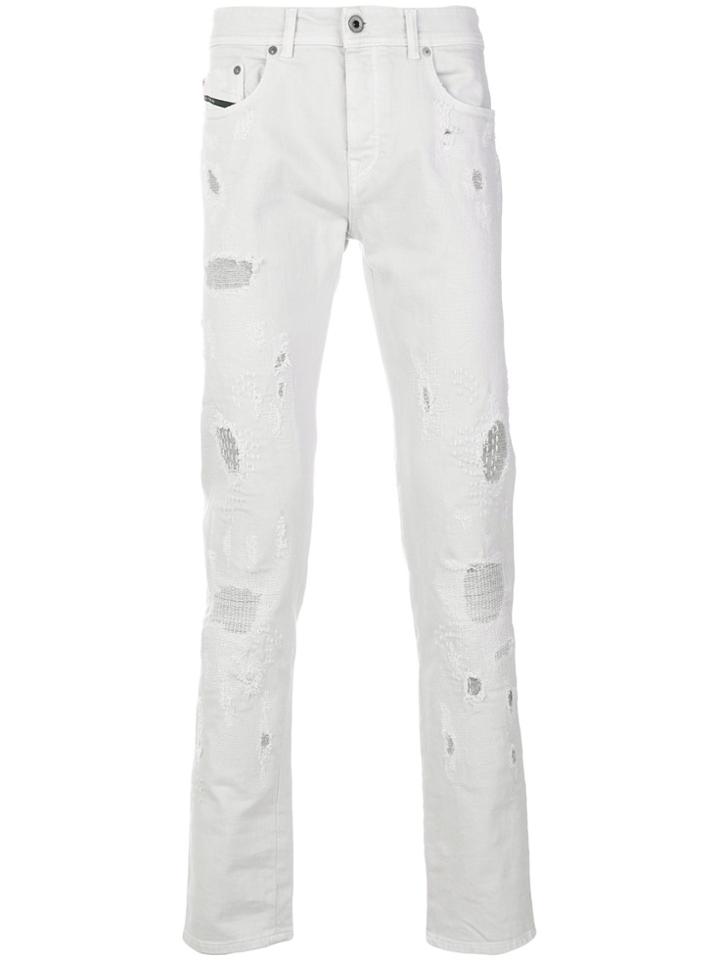 Diesel Black Gold Distressed Slim-fit Jeans - White