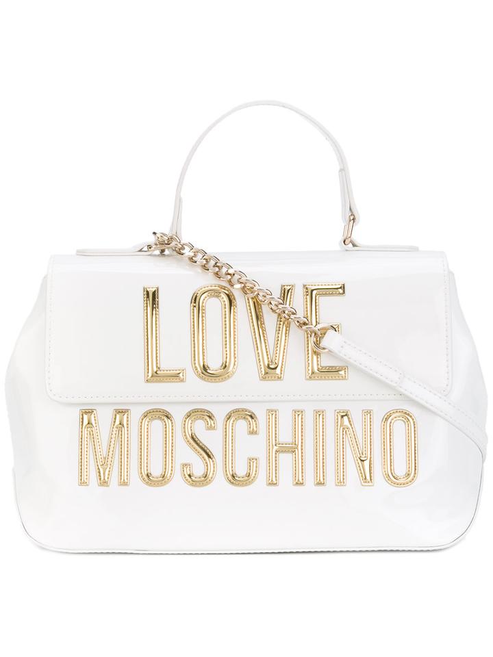 Love Moschino - Metallic Logo Fold-over Tote - Women - Polyurethane - One Size, Women's, White, Polyurethane