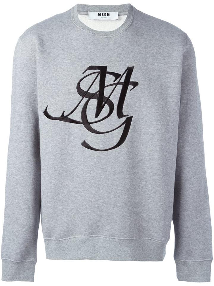 Msgm Logo Print Sweatshirt, Men's, Size: Xl, Grey, Cotton/viscose