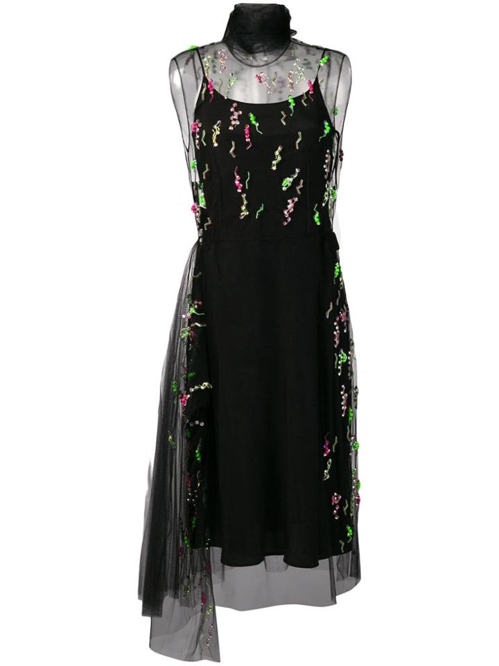 Prada Embellished Layered Midi Dress - Black