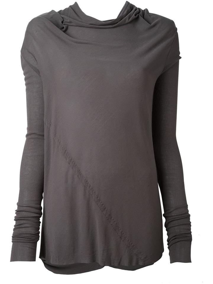 Rick Owens Draped Collar T-shirt, Women's, Size: 42, Grey, Viscose/silk