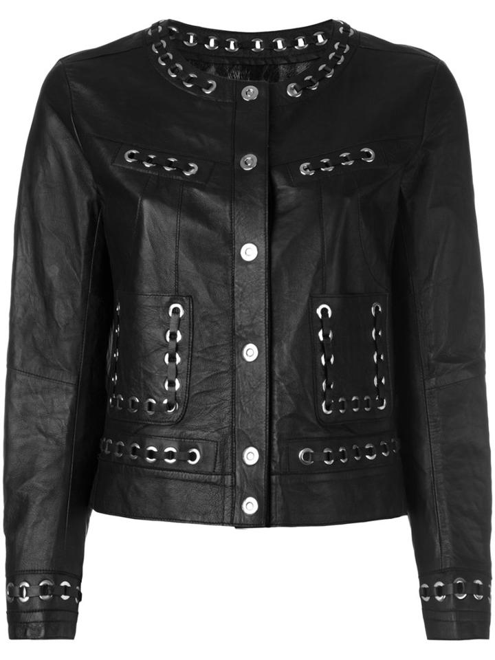 Sylvie Schimmel - Studded Trim Jacket - Women - Lamb Skin - 38, Women's, Black, Lamb Skin