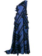 Msgm - One Shoulder Printed Gown - Women - Silk - 40, Black, Silk