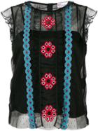 Red Valentino Embroidered Tulle Blouse - Black