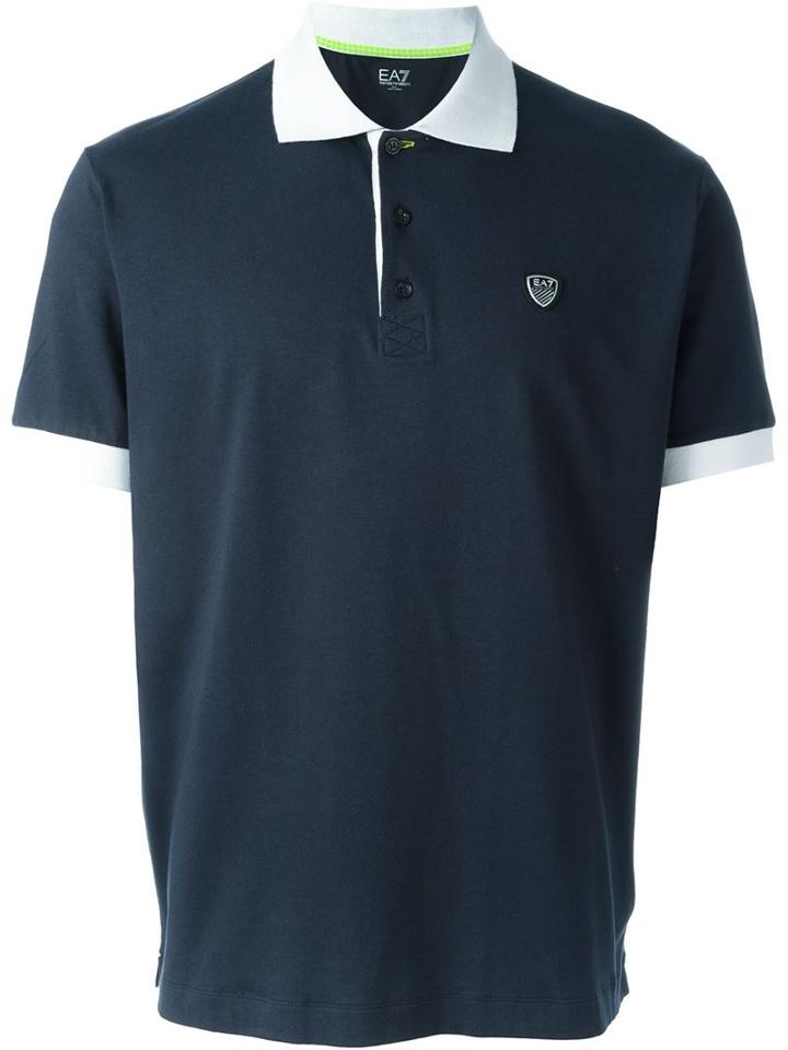 Emporio Armani Contrast Collar Polo Shirt, Men's, Size: L, Blue, Cotton/spandex/elastane