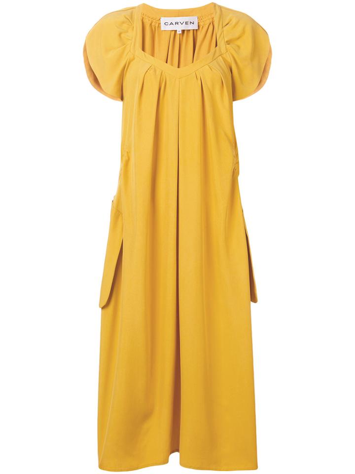 Carven Gathered Midi Dress - Yellow & Orange
