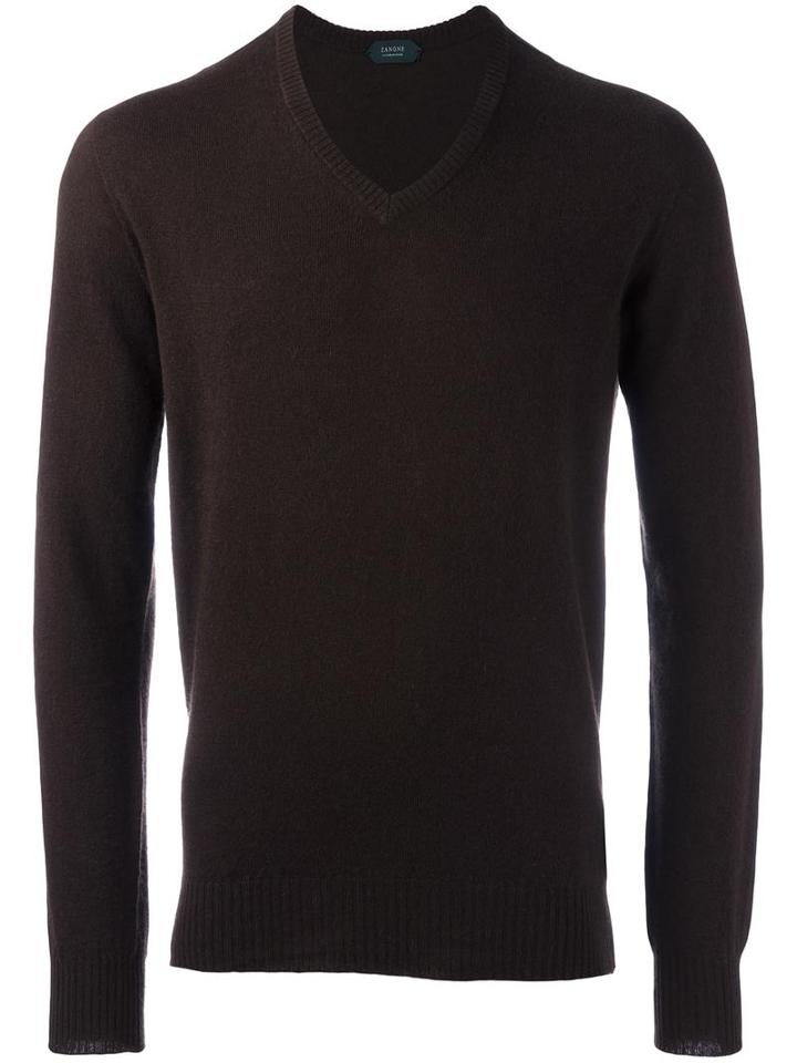 Zanone V-neck Jumper, Men's, Size: 50, Brown, Virgin Wool/angora