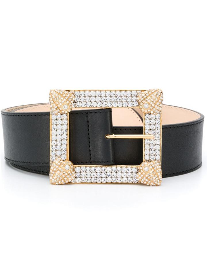 Alessandra Rich Rhinestone Buckle Belt - Black