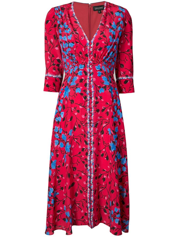 Saloni Floral Print Midi Dress - Red