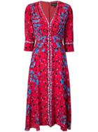 Saloni Floral Print Midi Dress - Red