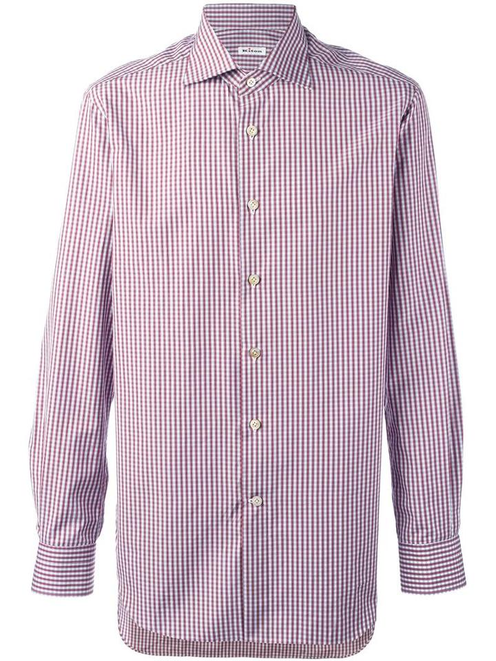 Kiton Checked Button Down Shirt, Men's, Size: 41, Red, Cotton