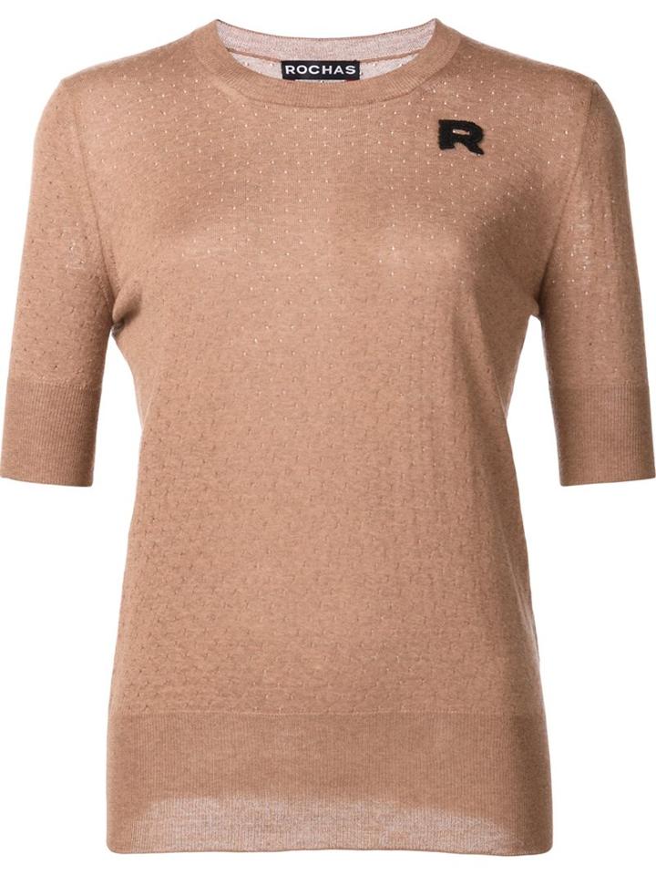 Rochas Cropped Embossed Logo Jumper, Women's, Size: 42, Brown, Wool
