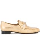 Valentino Gold Leather Rockstud Loafers - Metallic
