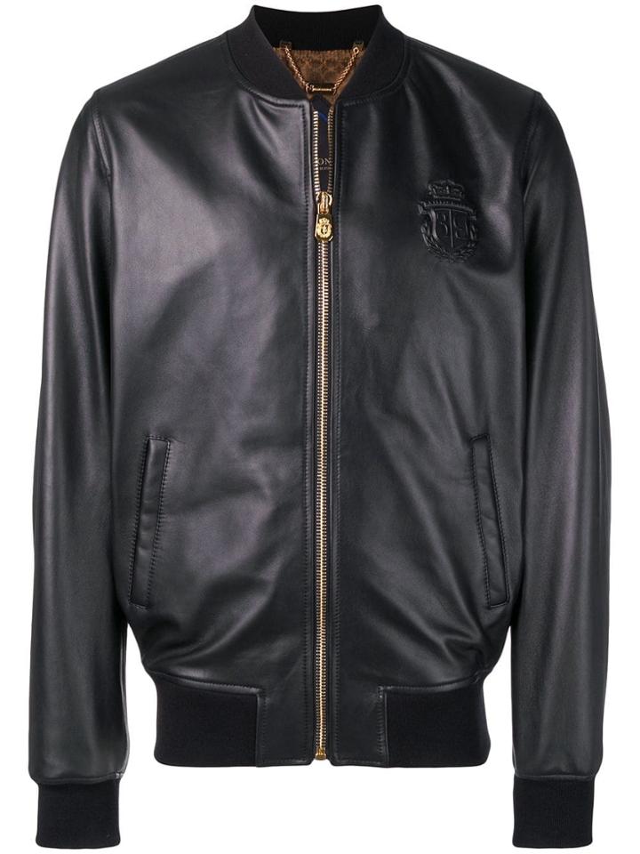 Billionaire Logo Embossed Bomber Jacket - Black