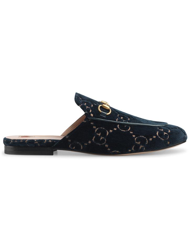 Gucci Princetown Gg Velvet Slipper - Blue
