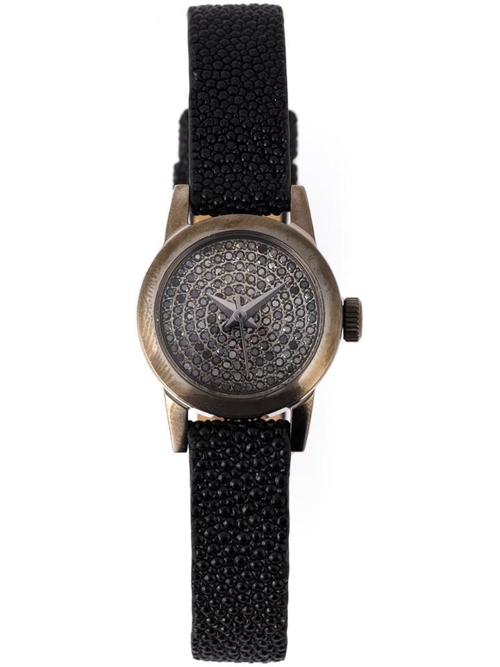 Christian Koban Cute Analog Watch, Women's, Black, Diamond/leather/stainless Steel