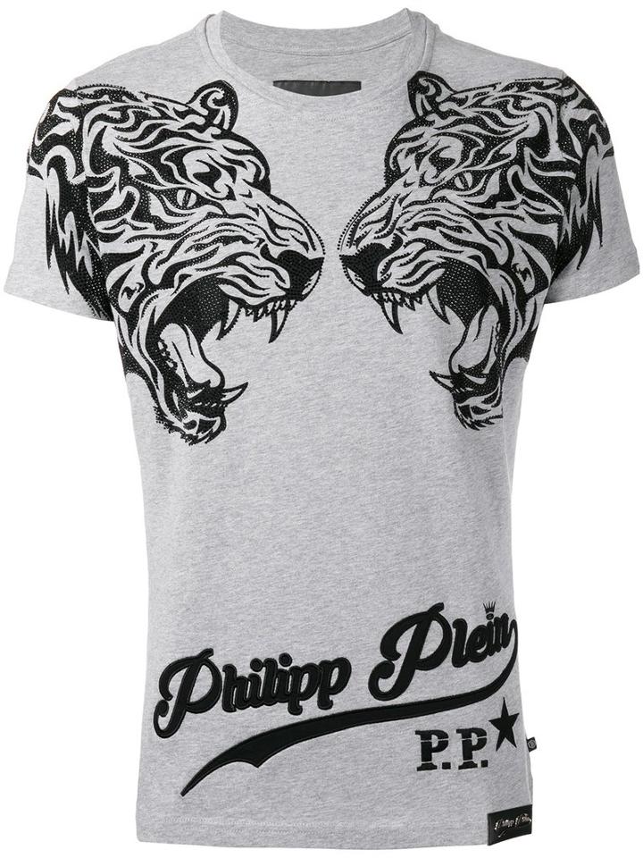 Philipp Plein Double Tiger T-shirt, Men's, Size: Large, Grey, Cotton