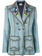 Gucci - Embroidered Studded Denim Blazer - Women - Silk/cotton/viscose/brass - 44, Blue, Silk/cotton/viscose/brass