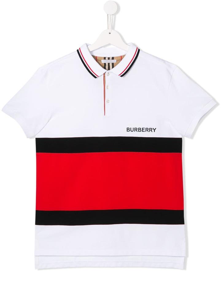Burberry Kids Teen Colour Block Polo Shirt - White