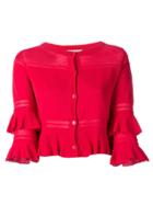 Twin-set Cropped Ruffle Trim Cardigan - Red