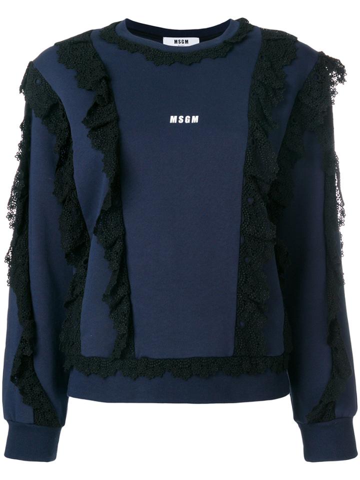 Msgm Lace Trim Logo Sweatshirt - Blue