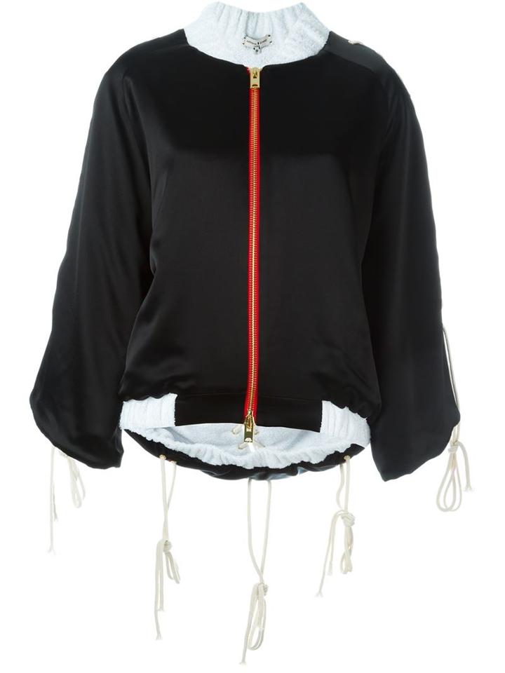 Natasha Zinko Satin Effect 'i Can I Will' Wide Sleeve Contrast Zip Bomber Jacket