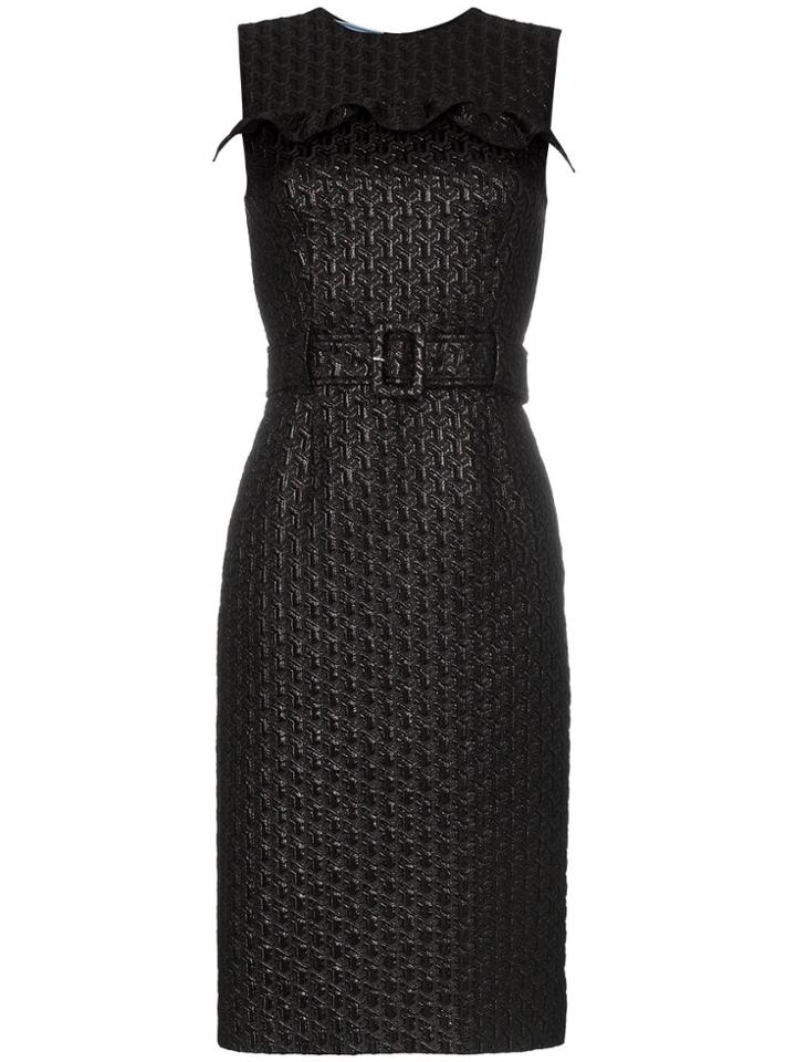 Prada Ruffle Detail Belted Dress - Black